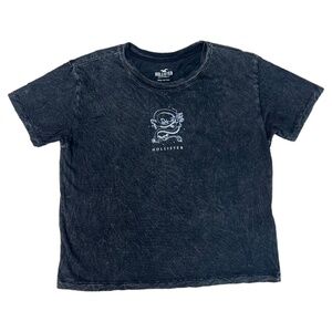 (Like-New) Hollister Dragon Graphic Tee | Black Acid Wash Cropped T-Shirt – XS